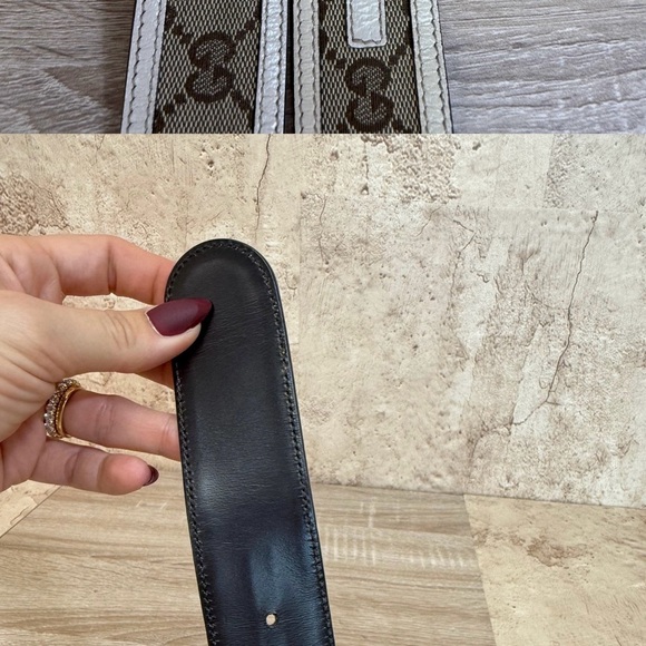 Gucci GG Canvas White Leather Trim Belt - Picture 3 of 4
